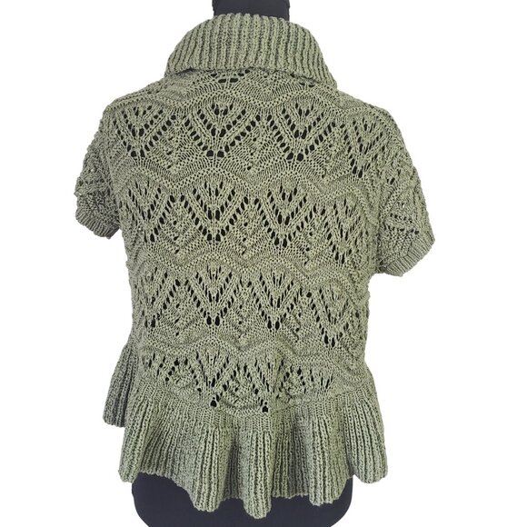 Dressbarn Green Short Sleeve Knit Waterfall Open Front Cardigan Size L Y2K Boho - Picture 2 of 6